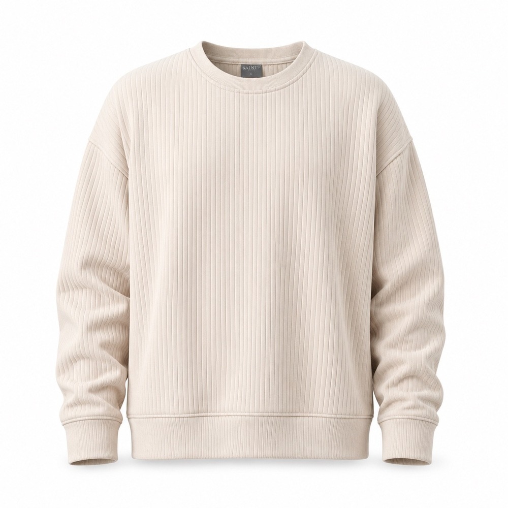 Saints Studio Sweatshirt Ribbed Texture Oversized Large Light Taupe Minimalist